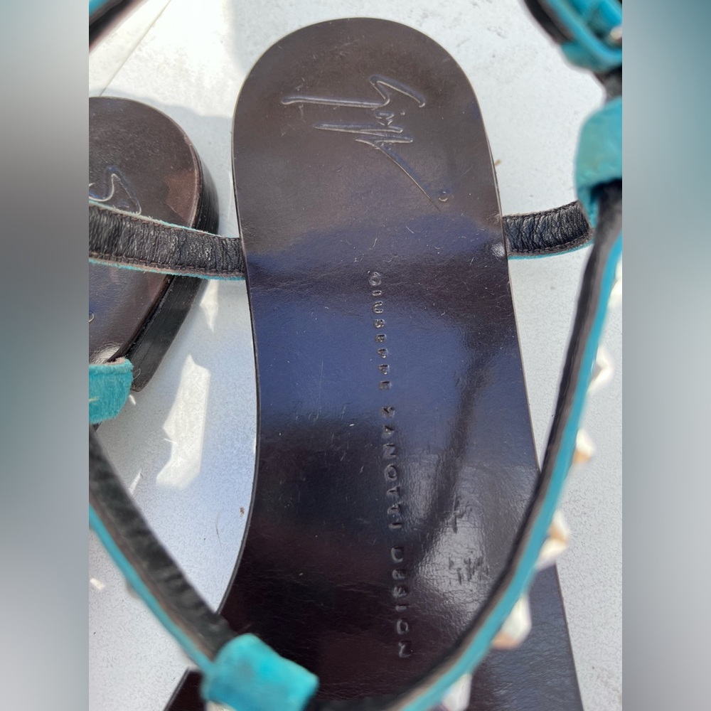 Giuseppe Zanotti Size 39 flat sandals blue suede straps adjustable ankle strap - Picture 11 of 13